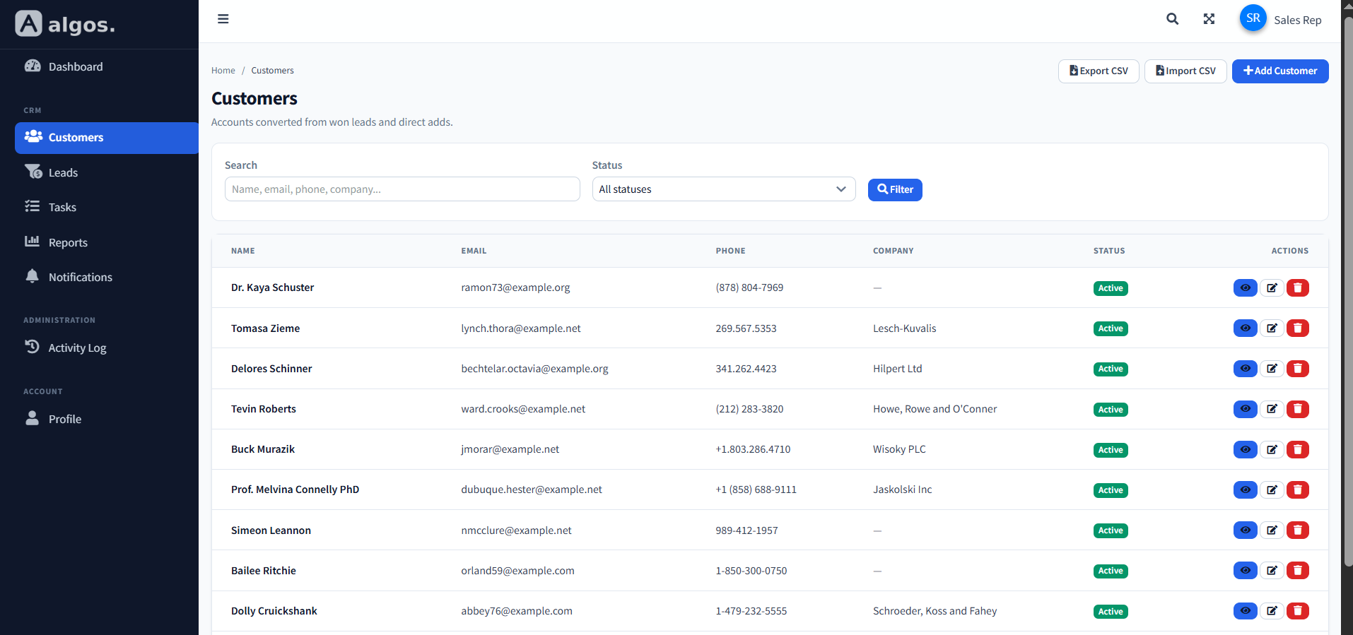 Algos Customers screenshot