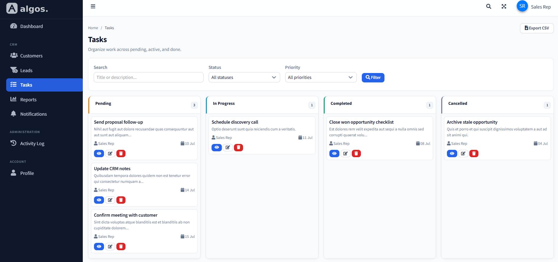 Algos Tasks screenshot